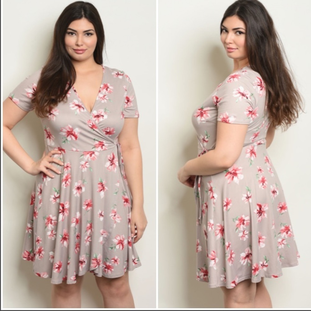 Floral surplice wrap dress